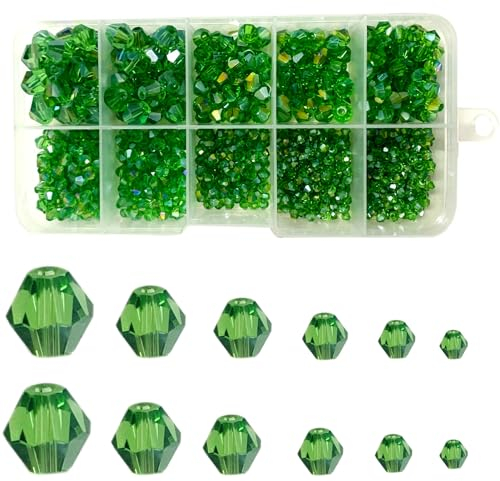 Gocelyn 900 Stück 6 Größen Kristallglas Bicone Facettierten Perlen in AB-Farbe (Grün), Rondelle Perlen Sortiment Spacer Lose Perlen für Schmuckherstellung, Armbänder, Anhänger 2/3/4/5/6/8mm