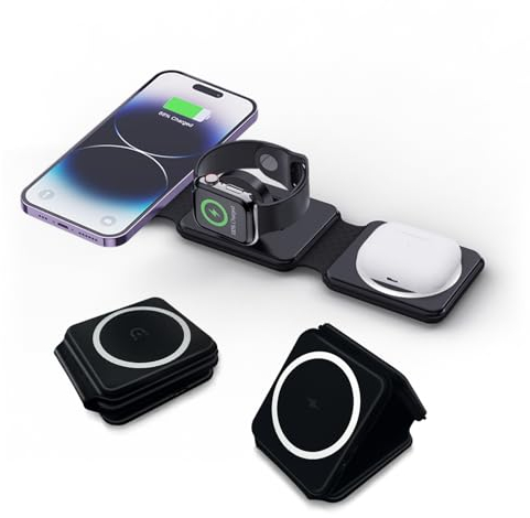DTD Faltbares kabelloses Reiseladegerät, 3 in 1 Apple Ladestation Für Apple Watch und iPhone, Wireless Charger für iPhone 15 14 13 12 Pro Max Plus, für Apple Watch 9/Ultra/8/7/6/SE/5/4/3/AirPods