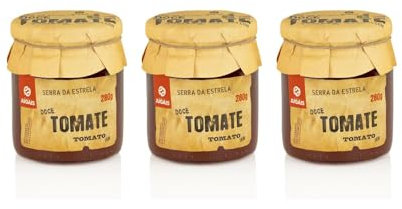 Confiture de Tomates - Lot de 3 pots de 280g - Tomates récoltés à la main - Idéale pour les desserts et les petits déjeuners - Sans colorants ni conservateurs - Produit gastronomique portugaise