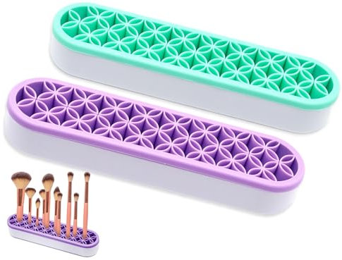GDFYMI Lot de 2 supports en silicone pour pinceaux de maquillage - Organiseur de voyage multifonction pour peinture, eyeliners, pinceaux de maquillage - Vert violet