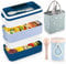 VEIOK Bento Lunch Box Adult 1600ml Lunchbox Stackable with Compartments and Bag (Blue)
