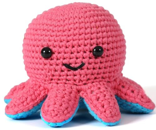Ktmeor Häkelkit für Anfänger, Häkeltier-Kit mit Schritt-für-Schritt-Video-Tutorials, DIY-Strickzubehör, Easy Garn und 20% Extra-Übungsgarn-Cut-Tintenfisch