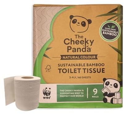 The Cheeky Panda Bamboo Toilet Paper – 9 Rolls of Unbleached Toilet Paper | Plastic Free Packaging and Sustainable Toilet Tissue | 100% Compostable