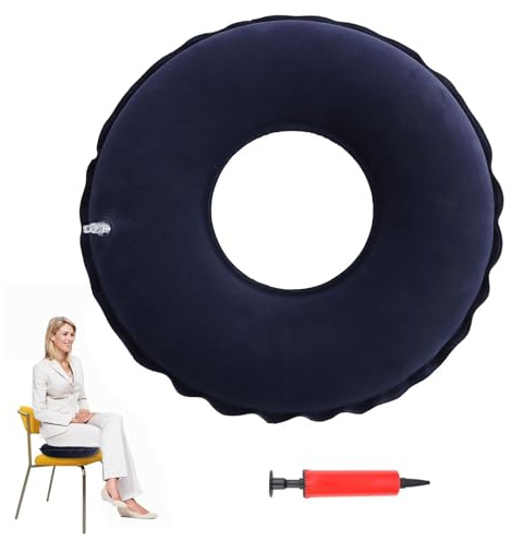 Aufblasbares Luftkissen zur Druckentlastung, 38 x 38 cm, rundes Donut-Kissen mit Luftpumpe, beflockte Gummiringe für Erwachsene und ältere Menschen, beugt Wundliegen vor, Hämorrhoiden, Steißbein,