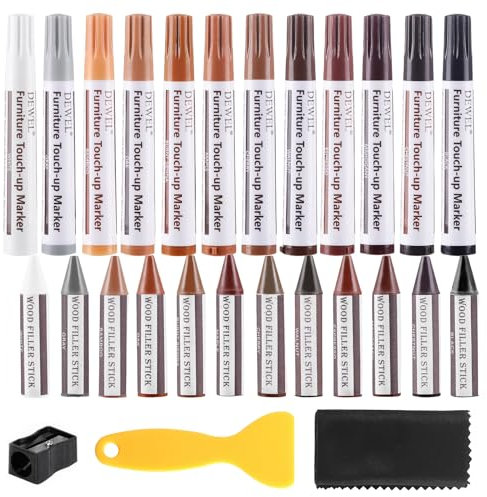 DEWEL wood filler Kit,27 Wood Repair Kit,Wood Furniture Repair Kit,laminate floor repair kit,Cracks,Floor Furniture Repair Scratches,Cracks,Hole for Floor,Table,Door,Cabinet,Christmas Gifts(27PCS)