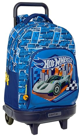 Hot Wheels Sonny - Mochila Grande con Ruedas, Compacta, Extraíble, Ideal para Niños de Diferentes Edades, Cómoda y Versátil, Calidad y Resistencia, 33x22x45 cm, Color Azul Marino