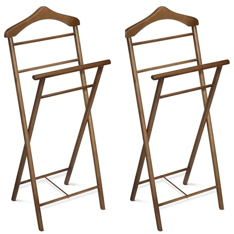 Betten-ABC Bubema Hedi Herrendiener, Kleiderständer, Stummer Diener, Kleiderbutler für Schlaf- oder Ankleidezimmer, B47 x L35 x H116 cm, Nussbaum gebeizt, Zweier Set