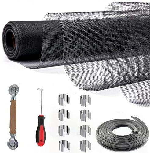 Fly Screens for Windows Repair Kit,Include120cm x 300cm Window Screen Mesh+Roller+15M Spline+8Clips+Hook,Window Nets to Keep Bugs Out,Insect Mesh Replacement for Windows Doors Black