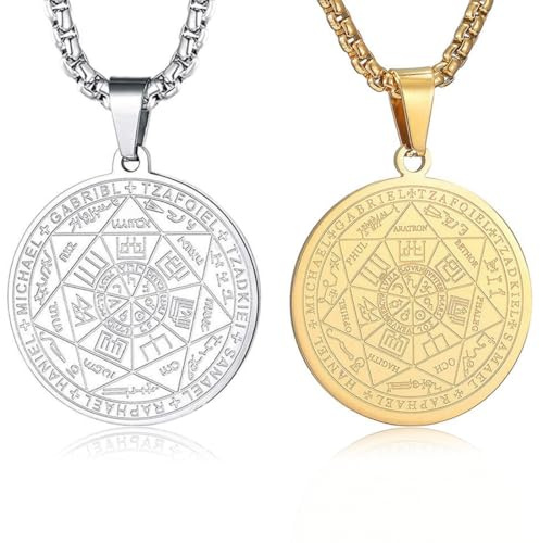 VEOIRXU Siegel der 7 Erzengel Anhänger Halskette Schlüsselanhänger für Männer St. Michael 7 Erzengel Siegel spiritueller Schutz Amulett Medaille heidnischer Schmuck Frauen