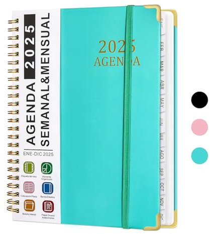 Agenda 2025 Semana Vista A5 - Planificador Anual con Anillas (Enero-Diciembre), 12 Meses en Español - Para Oficina, Escuela, Profesores y Estudiantes