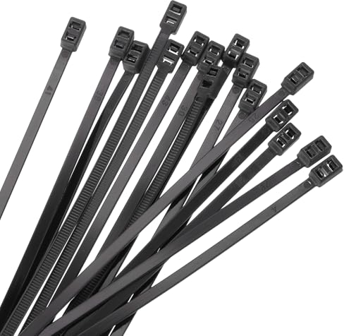sourcing map Cable Zip Ties 200mm x 5mm, 100 Pcs Double Self-Locking Head Wire Ties for Cord Management Indoor Outdoor, Tensile Strength 55 Lbs, Black