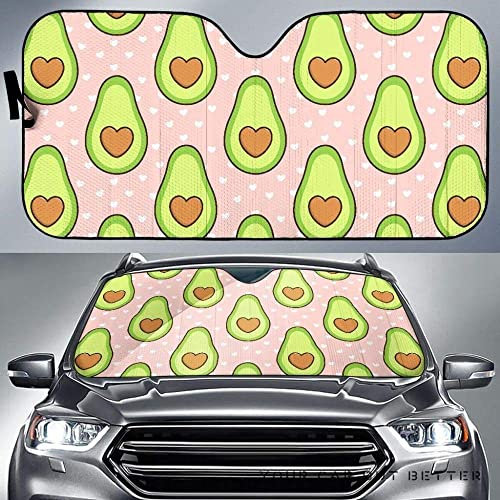 Parasol Luna De Coche Plegable Protección Solar para El Parabrisas Protección Rayos UV Parasol Coche Delantero Universal para SUV Todoterreno Vehículos Corazón Aguacate Verde sobre Fondo Rosa M
