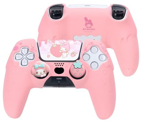 Kuitmor Silikon-Abdeckungsset für PS5-Controller, rutschfeste, weiche Schutzhülle für den kabellosen PlayStation 5-Controller mit 2 Daumengriffkappen und 1 Aufkleber (Rosa)