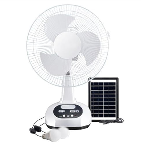 GOYUXV 12 Inch Rechargeable Fan, AC DC Solar Fan, Outdoor Camping Emergency Power Supply Rechargeable Table Fan, 2 Speeds, Table Fan With Light