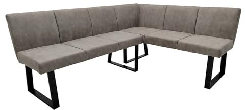 HTI living Esszimmerbank 192 x 152 cm Vemal kurzer Schenkel rechts Sitzbank Polsterbank Kunstlederbezug Metallgestell Grau