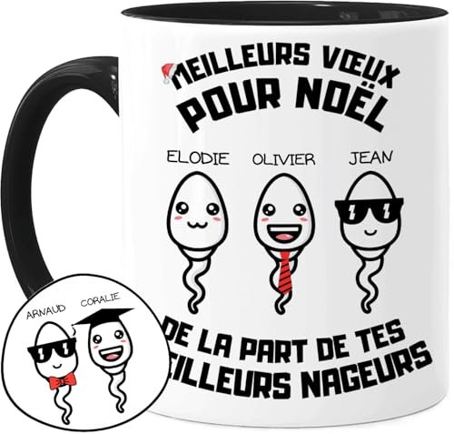 Cupdarling® Mug Papa Personnalisé avec 1-4 Enfants - Tasse Meilleur Papa - Meilleurs Nageurs - Cadeau Humour Noël - 330 mL Céramique
