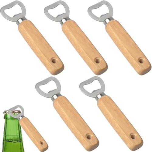 Azlanway Wooden Bottle Opener, Pack of 5 Portable Bottle Openers, Wooden Handle Beer Bottle Opener for Drinks Home, Pub, Outdoor, Great Gift for Men
