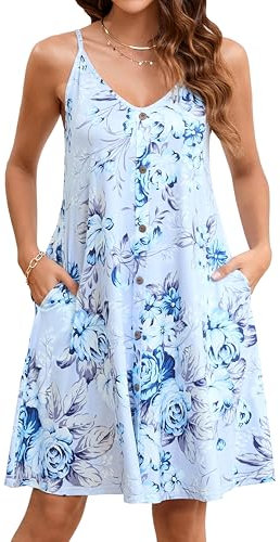 Enmain Vestito Donna Estivi Senza Maniche Spaghetti Vestiti Casual Scollo a V da Spiaggia con Tasche Viola Chiaro L