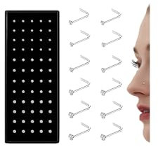 Diamday 60-120pcs Naso Borchie Piercing Naso 20-22G L Forma CZ Naso Stud Dritto Naso Anelli Nostril Piercing Acciaio Inossidabile Tragus Ipoallergeniche Borchia al Naso per Donna Uomo 1.5/2/2.5mm E