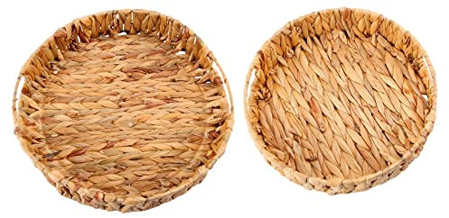 Cpolebev 2 StüCke Runde Geflochtene Schale Aus See Gras Wasser Hyazinthe Satz 33cm + 28cm Durchmesser Obst Schale