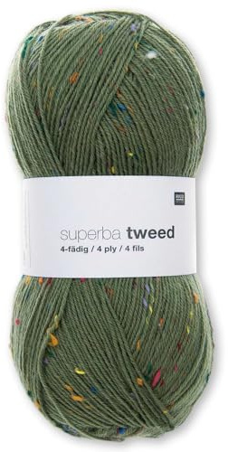 Frida's Wollhaus Rico Design 100 g superba tweed 4-fädig Sockengarn Wolle Garn Stricken Häkeln 8 Farben (005 | Oliv)
