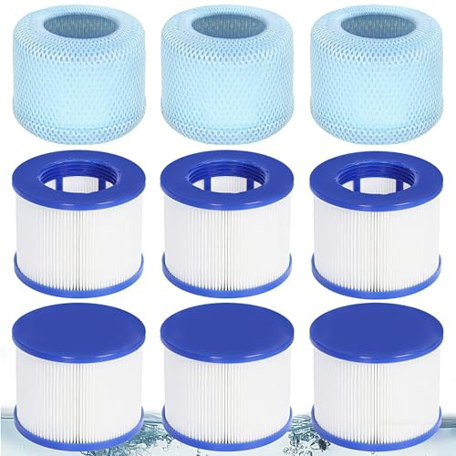 Luazuri Ersatz Whirlpool Filter für Aufblasbares Spa, Pool Filterkartuschen mit Schutznetze für Aquaparx, Infinite Spa Filter, Clever Spa Filter 75 x 100 mm (6 Filters + 3 Filter Bags)