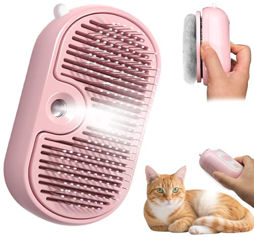 Momowin Katzenbürste mit Dampf, Wiederaufladbare Dampfbürste, Ultraleises Design, Zart und Kompakt, Leicht zu Transportieren, Entfernt lose Haare und Schmutz.