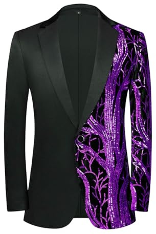 YEBAITOU Blazer da ballo casual da uomo con paillettes, Viola, M