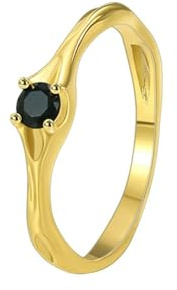 Ring Zeigefinger Damen, Ring Damen Zeigefinger Gold Schwarzer Runder Onyx 9K Gelbgold Größe 61 (19.4)