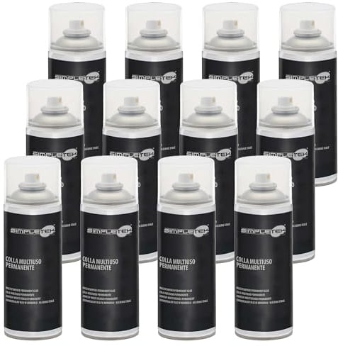 SIMPLETEK - 12 x Mehrzweck-Sprühkleber, permanent, universell, schwer, 400 ml, ideal für Holz, Metall, Kunststoff und Gummi (12 Stück)