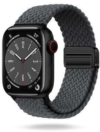 ONEFLOW Casual Loop Kompatibel mit Apple Watch 11 (46mm) Geflochtenes Armband Elastisch, Textil iWatch Armbänder Damen Herren, Sport Nylon Stoff Band Verschluss Magnetisch, Grau