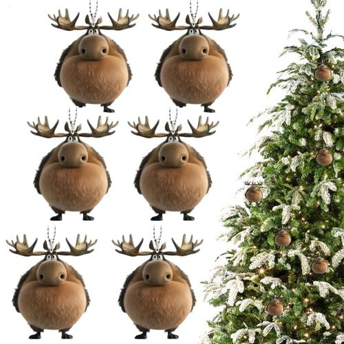 6 Stück Weihnachtsbaum Anhänger, Weihnachtsdeko Anhänger Elch, Acryl Cartoon Elch Ornamente Für Weihnachtsbaum, Auto Anhängers Zum Aufhängen, 2D Flaches Saisonales Dekoration Für Tierliebhaber