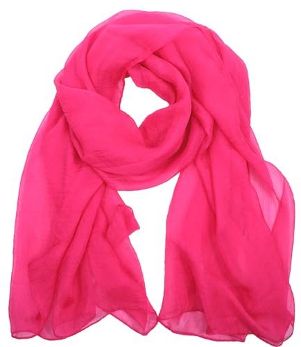 Telooco Neon Schal Damen Vintage Chiffon Halstücher Rosarot Schals und Wraps Leichter Lang Halstuch für Abendkleider Dating Abschlussball Karneval Hot Pink Kopftuch für Damen Reise Strand