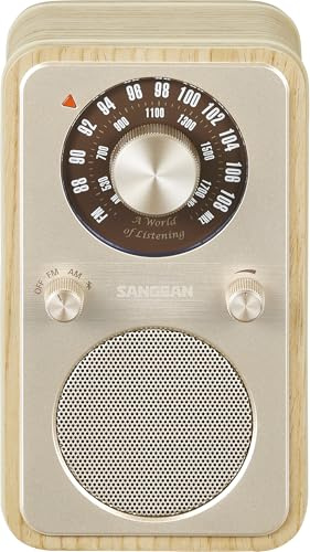 Sangean WR-9 Tragbares FM Bluetooth Radio – Retro-Design im Echtholzgehäuse für zuhause und unterwegs, integrierter Akku für 54 Stunden Musikwiedergabe, White Ash