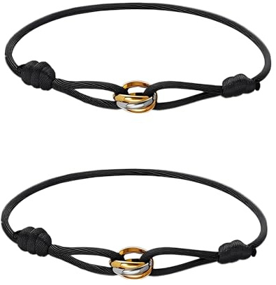 Fokroin bracelet en corde de voile fait à la main et tressé, bracelet minimaliste, 100% étanche et réglable, Bracelets Cadeaux pour Lui et Elle, Acier Inoxydable