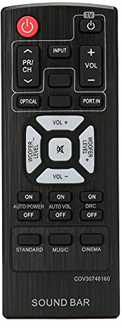 Ouitble Mando a Distancia Universal de Repuesto para Bluetooth de Barra de Sonido ABS Negro Mando a Distancia para COV30748164 COV30748128 COV30748160 de Sonido BLU