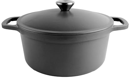Commichef Lightweight Cast Iron Casserole 22cm, 3L, Black – Dutch Oven Pot With Lid For Cooking & Bread Baking, Enamelled Skillet Pan, Induction Hob Compatible Stewpot