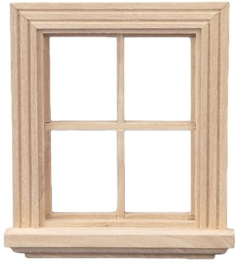 XAGMODSHN Unpainted 1/12 Scale Model House Window Dollhouses Decoration Projects and Architectural Displays Wooden Accessories Four Pane Window