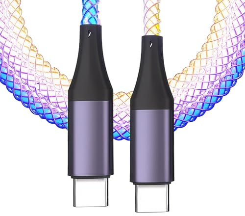 Zolara Cavo USB C Luminoso, Cavo di Ricarica RGB USB C a Tipo C, Cavo USB C LED, Cavo di ricarica rapida da 1M PD 66 W, compatibile con 15 16, S25 S24 S23 S22 Z Flip 6, per tutti i dispositivi Tipo C