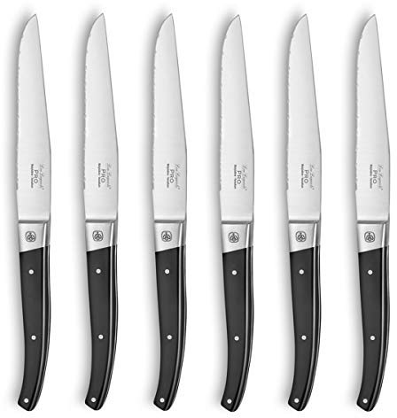 Lou Laguiole 866000MB02BR1 Pro Set mit 6 Steakmessern, Edelstahl/schwarzer Griff, 27,5 x 20 x 3 cm