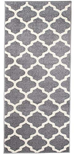Carpeto Teppich Läufer Flur - Marokkanisches Teppichläufer – Kurzflor, Weich - für Wohnzimmer Schlafzimmer - ÖKO-TEX Zertifiziert - Furuvik Kollektion - Grau - 70 x 250 cm
