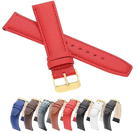 MARCHEL WB Lederarmband 18 mm Rot Gold Schließe Uhrenarmband Uhrband Uhrenbänder Leder Rindsleder Genarbt (18 mm, Rot-Gold)