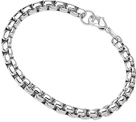 555Jewelry Bracciale a catena in acciaio inox da 5 mm, per uomini e donne, da 16,5 a 22,9 cm, 7.5 Inches, Acciaio inossidabile, Nessuna pietra preziosa