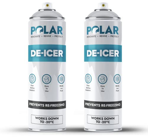 Polar X2 De-icer Spray 500ml and Ice Scraper Set for Cars, Fast Acting Melts Ice and Frost Quickly for Windscreens, Operates at -20°c and Prevents Re-freezing Deicer