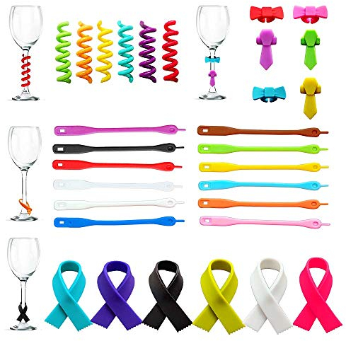 CNYMANY 30 Stück Silikon Weinglas Anhänger Charms, Becher Trinken Marker Tags für Wein Cocktail Champagner Verkostungsparty Gefälligkeiten Dekorationsbedarf Geschenke