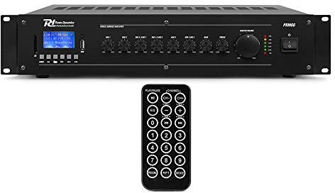 Power Dynamics PRM60 PA Mixer Amplifier 60W 100V Bluetooth 6-Channel with USB/SD MP3 Player & Rackmount Ideal for Commercial Audio & Public Address Systems