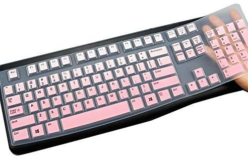 MUBUY Keyboard Cover Skin Protector for Logitech MK120 K120 Wired Keyboard, Protective Skin US Layout - Gradual Pink