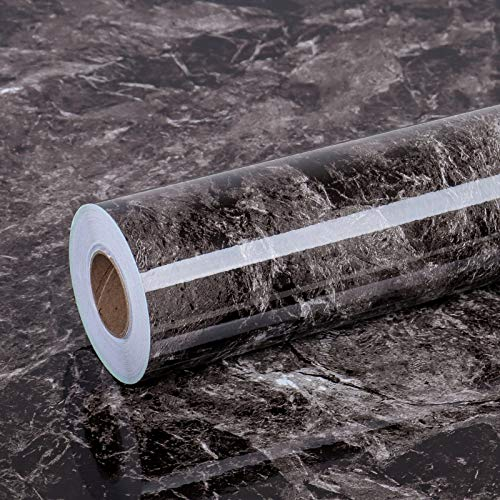 VEELIKE Klebefolie Möbelfolie Marmor Folie Abwaschbare Ornament Tapete Dunkel Wand Tapeten Küchenfolie Selbstklebend Wandtapete Fensterbank Folie Dekorfolie Schrankfolien Küchenrückwand 0.4m x 18m