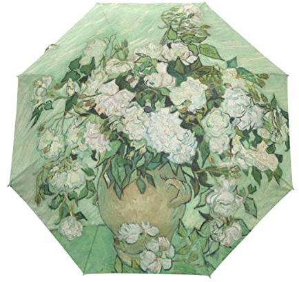 Van Gogh Chrysanthemenblumenkunst Regenschirm Taschenschirm Automatische Reise Winddichte Sonnenschutz Trekkingschirm Wanderregenschirm für Frauen Männer