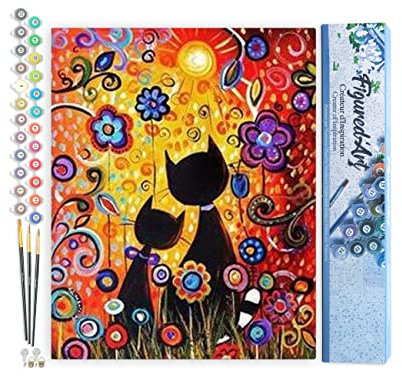 Figured'Art Peinture par Numéro Adulte Chats Cartoon - Activité Manuelle Kit de Loisir Créatif DIY Numéro d'Art Complet - 40x50cm sans châssis en bois